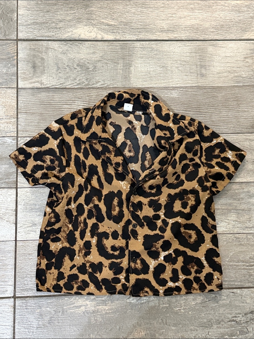 Kids Short-Sleeve Leopard Print Shirt - Brown/Black
